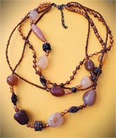VTG MIXED AMBER AND SEED BEAD 4-LAYER NECKLACE