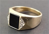 10k Gold Onyx & Diamond Ring (Sz. 12)