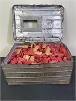 Wooden American Bricks in  Antique Egg Mailing Tin