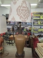 Tall Decorative Brown Ceramic & Metal Lamp