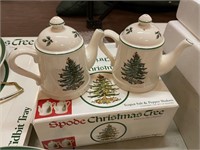 Spode Christmas tree teapot salt and pepper