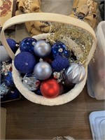 Basket of Christmas ornaments