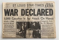 St. Louis Star-Times announcing US declared War or