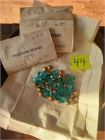 Vtg 4 envelopes Sq Stones Foiled Aqua 10mm Czech