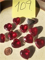 Vtg Lot Crystal Hearts Foiled Ruby Red W. Germany