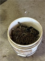 Bucket of Chain, Bolts, misc Hardware