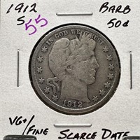 1912-S BARBER SILVER HALF DOLLAR SCARCE DATE