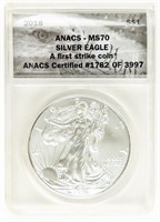 Coin 2018 Silver Eagle 1st Strike-ANACS-MS70