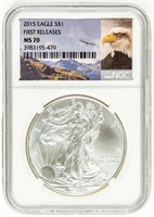 Coin 2015 Silver Eagle 1st Release-NGC-MS70