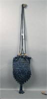 Victorian Carnival Glass Beaded Draw String Purse
