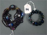 Two Vintage Carnival Glass Beaded Bracelets