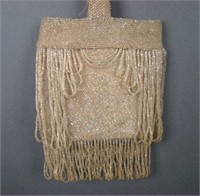 Vintage Gold Beaded Carnival Glass Wrist Bag