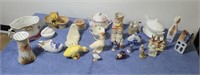 Assorted ceramic figurines and dishes