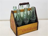 Wooden Coca-Cola 6 Pack Carrier with Bottles