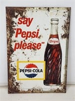 Pepsi Tin Over Cardboard Advertising Sign
