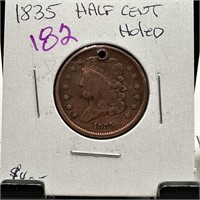 1835 HALF CENT HOLED