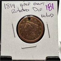 1819 HALF CENT ROTATED DIE HOLED