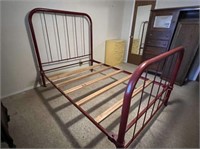ANTIQUE IRON BED, PAINTED MAROON;