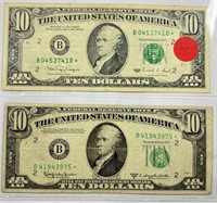 (2) $10 STAR NOTES 1950-D & 1990
