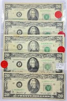 (5) $20 STAR NOTES 1950,1963,1969,1974,1988-A