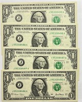 (4) Sequential 2001 $1 Federal Reserve Notes