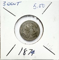 1874 3-Cent Piece VF