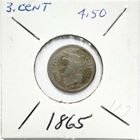 1865 3-Cent Piece FINE