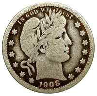 1908-O Silver Barber Quarter VG