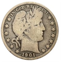 1901 Silver Barber Half Dollar Good
