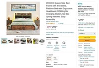 E7089  IRONCK Queen Bed Frame 4 Drawers RGB Ligh