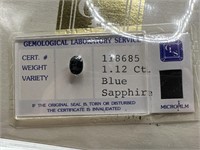 1.12 CT BLUE SAPPHIRE W CERTIFICATION