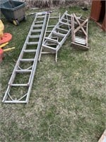 3 ALUMINUM LADDERS AND 1 WOODEN STEP LADDER