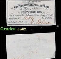 1861 Confederate States Forty Dollars Note Graded