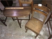 Vintage Walnut Table & School Chair