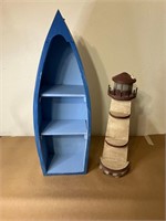 DECORATIVE WOODEN BOAT SHELF AND LIGHTHOUSE