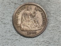 1869S Liberty seated half dime