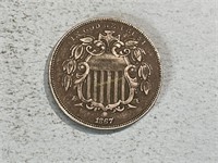 1867 Shield nickel, no rays