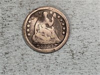 1853O half dime, arrows at date