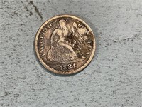 1884S Liberty seated dime