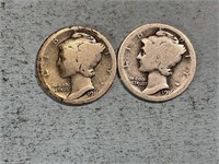 Two 1916 Mercury dimes