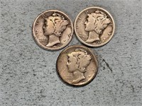 Two 1920, one 1920D Mercury dimes
