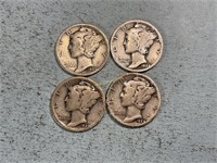 Two 1929, one 1929D, one 1929S Mercury dimes