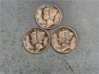 Two 1940, one 1940D, one 1940S Mercury dimes