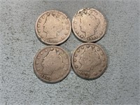 Four 1903 Liberty head nickels