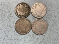 Four 1904 Liberty head nickels