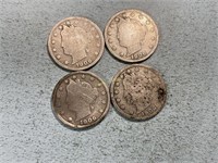 Four 1906 Liberty head nickels