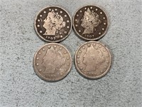 Four 1907 Liberty head nickels