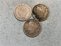 Three 1911 Liberty head nickels