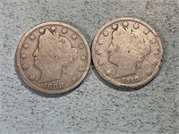 1908, 1910 Liberty head nickels