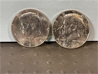 Two 1968D Kennedy half dollars